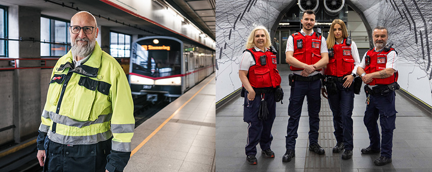 Fünf Personen im Sicherheitsdienst und Service